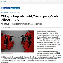 TTR aponta queda de 40,6% em operaes de M&A em maio